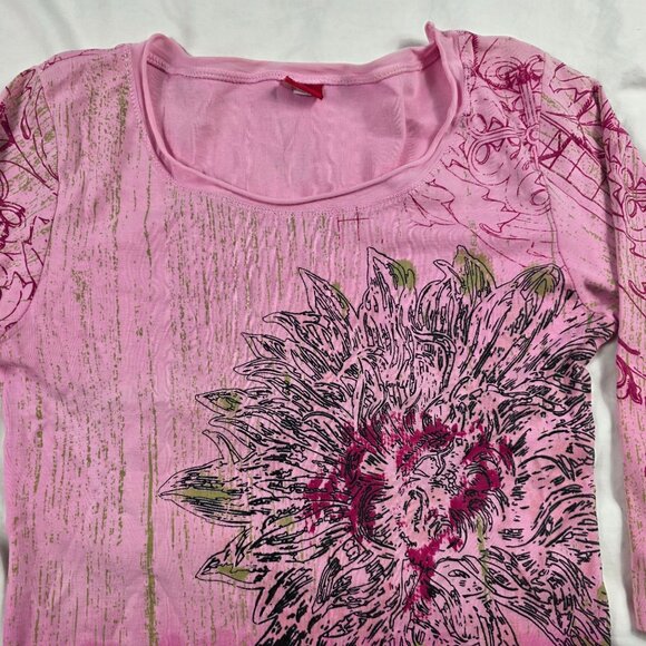 Glima Womens Size Small Pink Floral Graphic 3/4 Sleeve Shirt Made In USA - Picture 6 of 11
